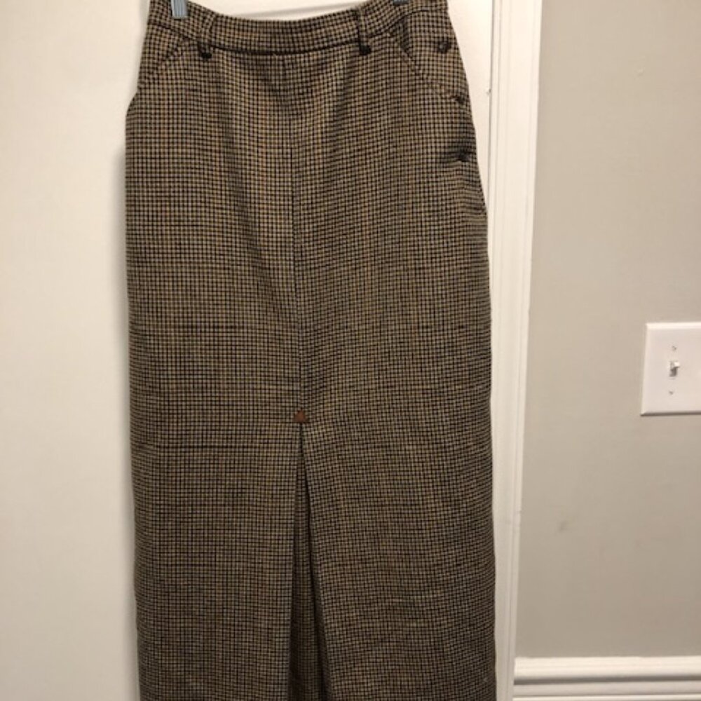 Ralph Lauren Wool Houndstooth Long Skirt